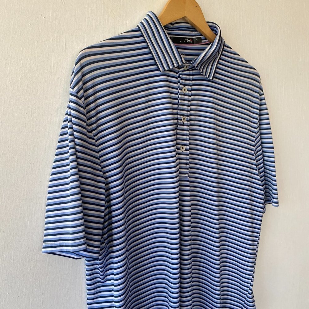 Ralph Lauren X Polo Shirt Mens XL Blue Striped Short Sleeve Collared Preppy Golf - Picture 2 of 6